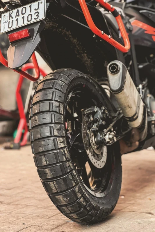MRF Nylorex fitted on KTM Adventure 390 motorcycle fitment 1