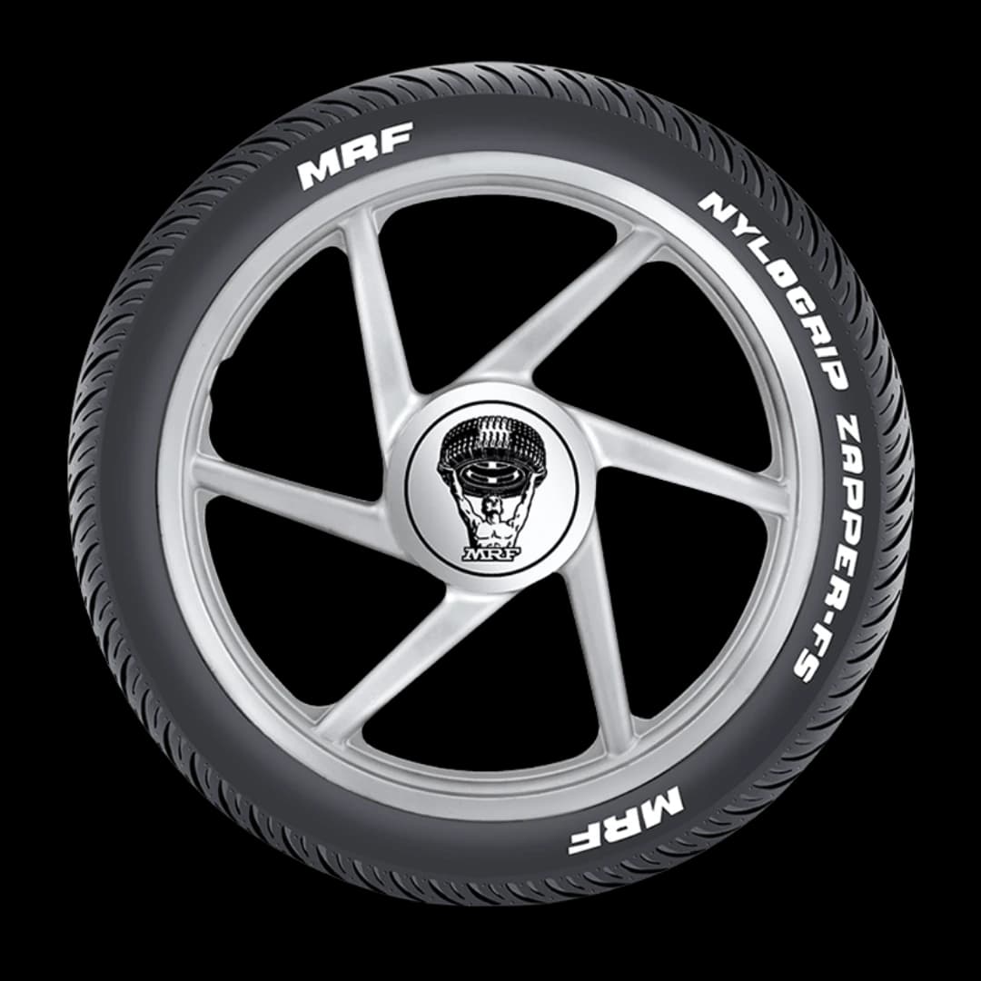 MRF Zapper FS motorcycle tyre side profile with alloy wheel
