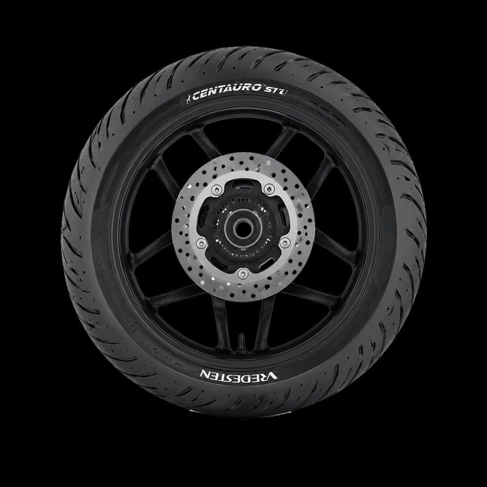 Vredestein Centauro ST Plus tyre mounted on a motorcycle alloy wheel