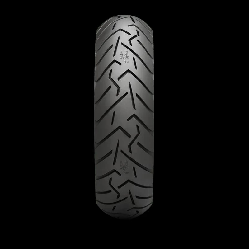 Close-up tread pattern of Pirelli Scorpion Trail II 120/70 R19 and 150/70 R18 tyres
