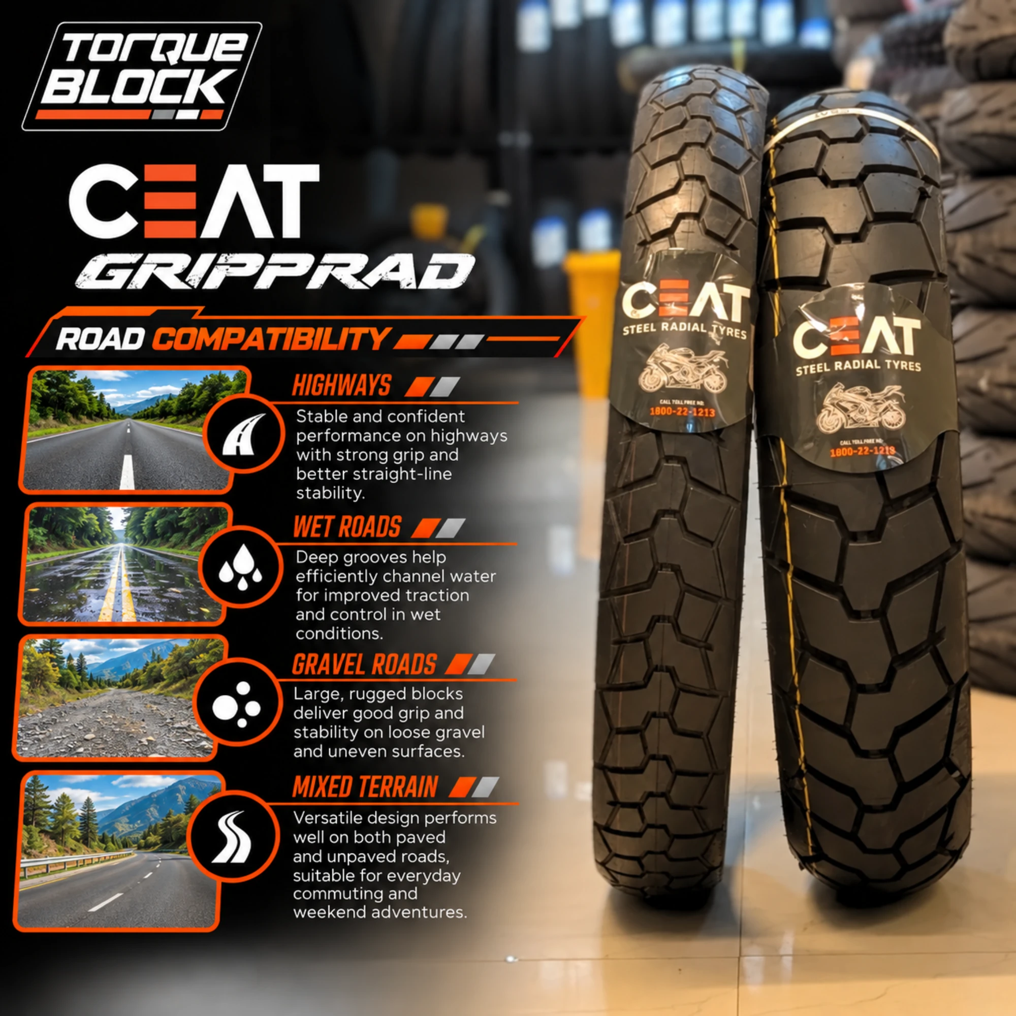 CEAT GrippRad 140/80 R17 M/C 69H TL Rear Tyre image 5