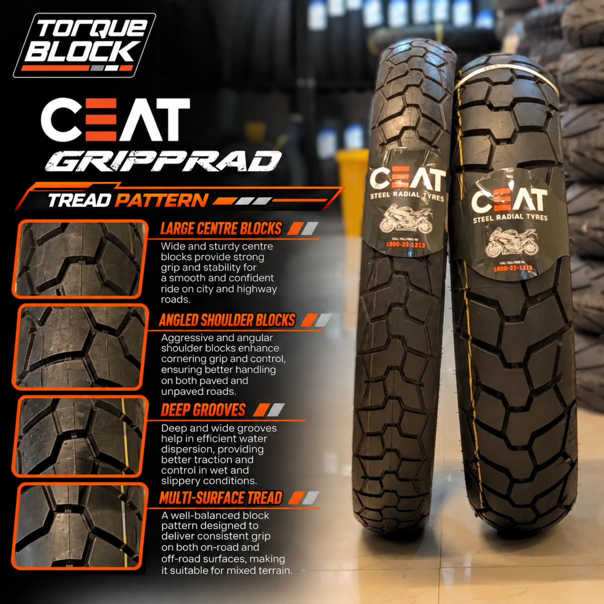 CEAT GrippRad 140/80 R17 M/C 69H TL Rear Tyre image 4