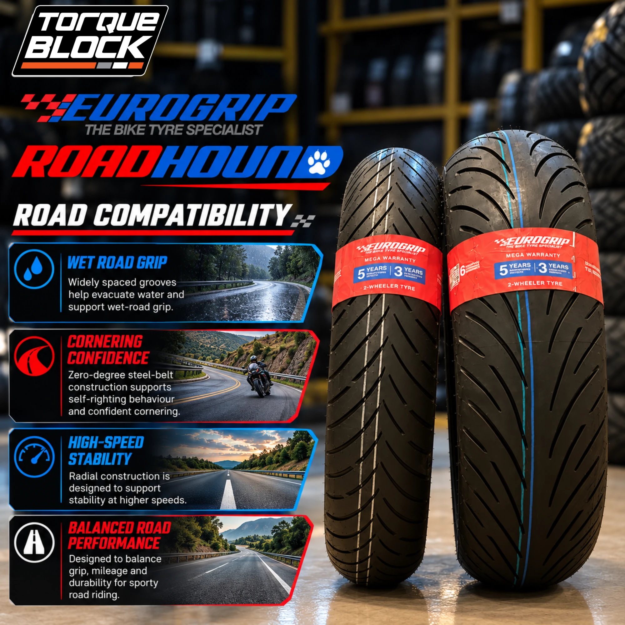 Eurogrip RoadHound 190/50 ZR17 M/C 73W TL Rear Tyre image 5