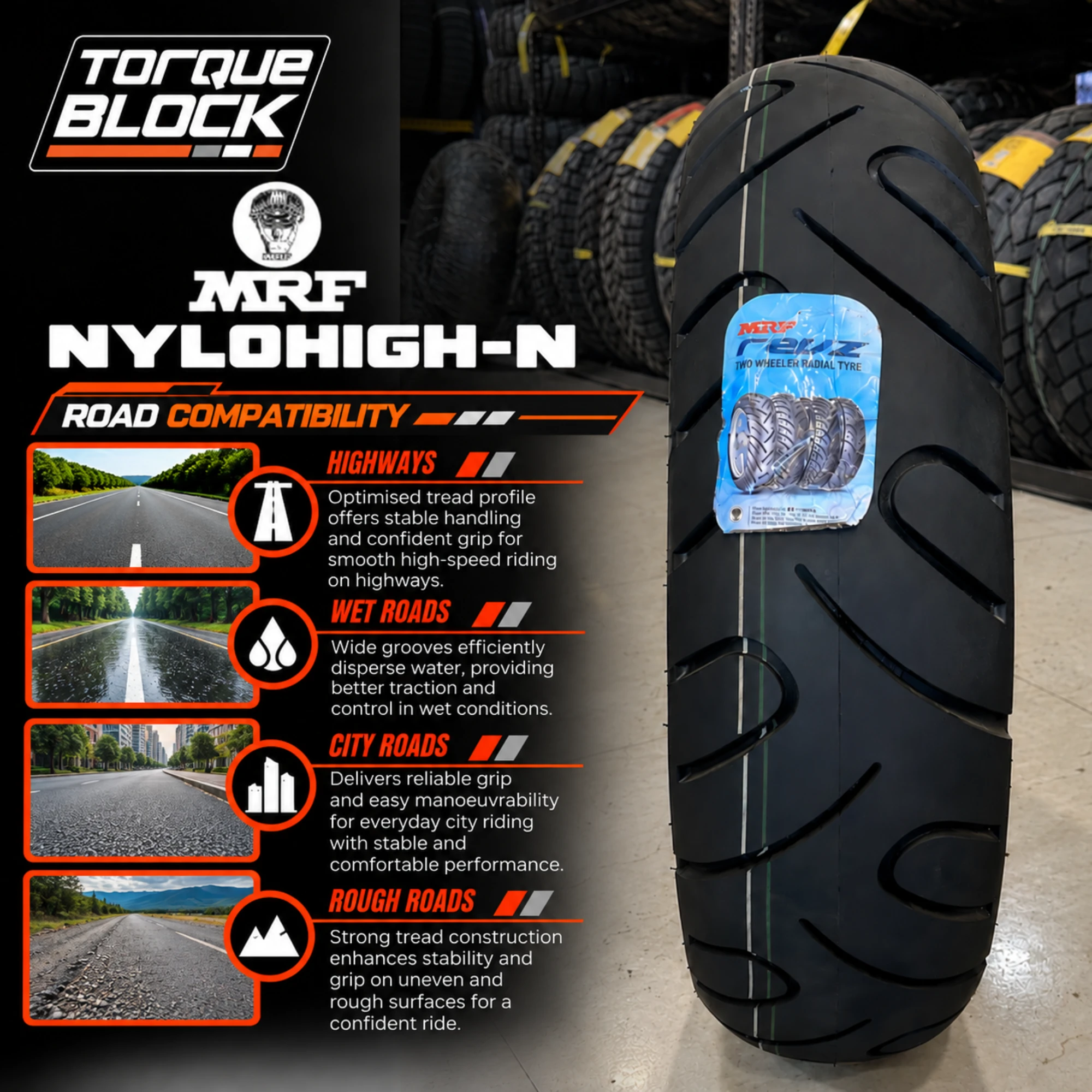 MRF Nylohigh-N 100/90-19 57H M/C TT Front Tyre image 4