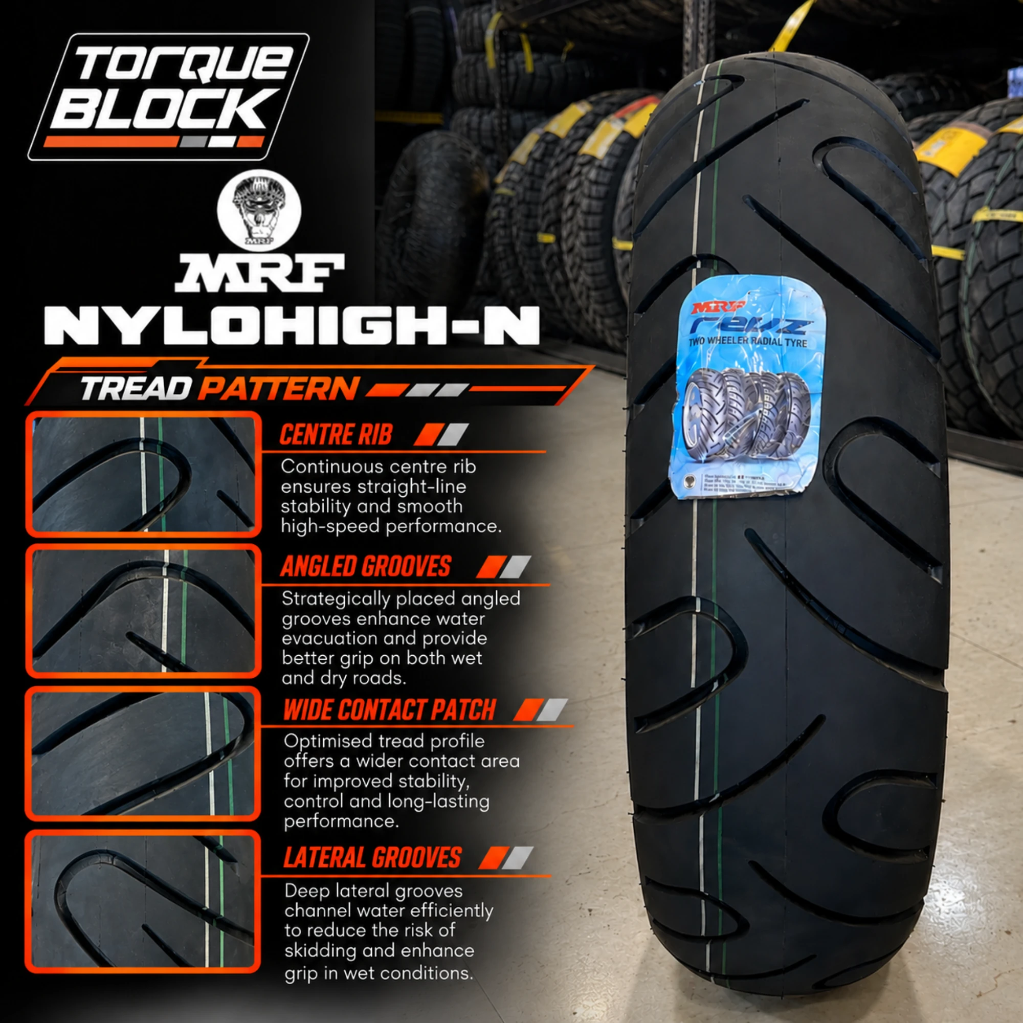 MRF Nylohigh-N 100/90-19 57H M/C TT Front Tyre image 3