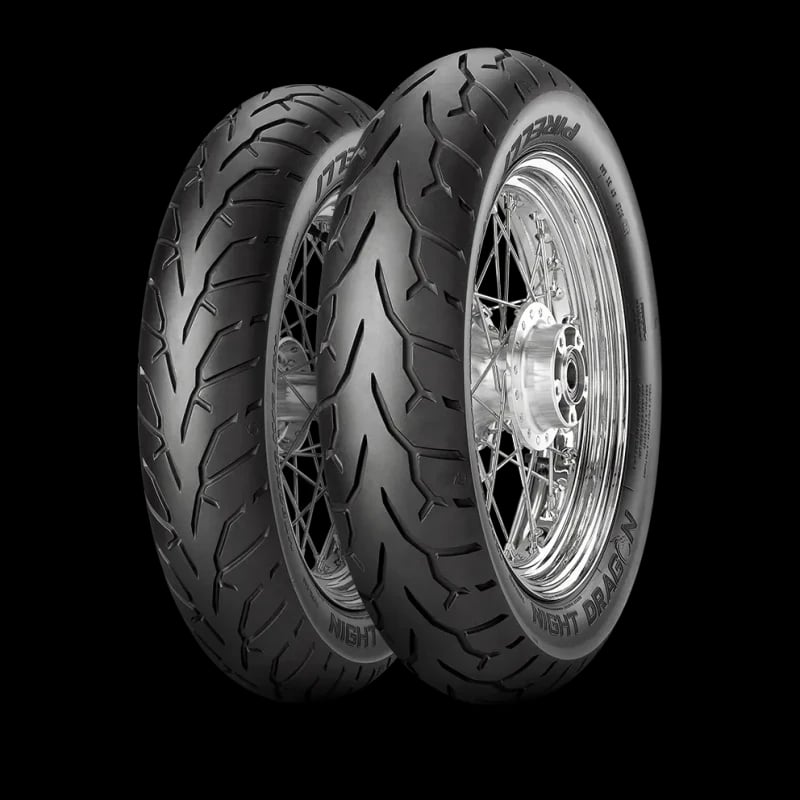 Pirelli Night Dragon motorcycle tyre pair with cruiser-focused tread design