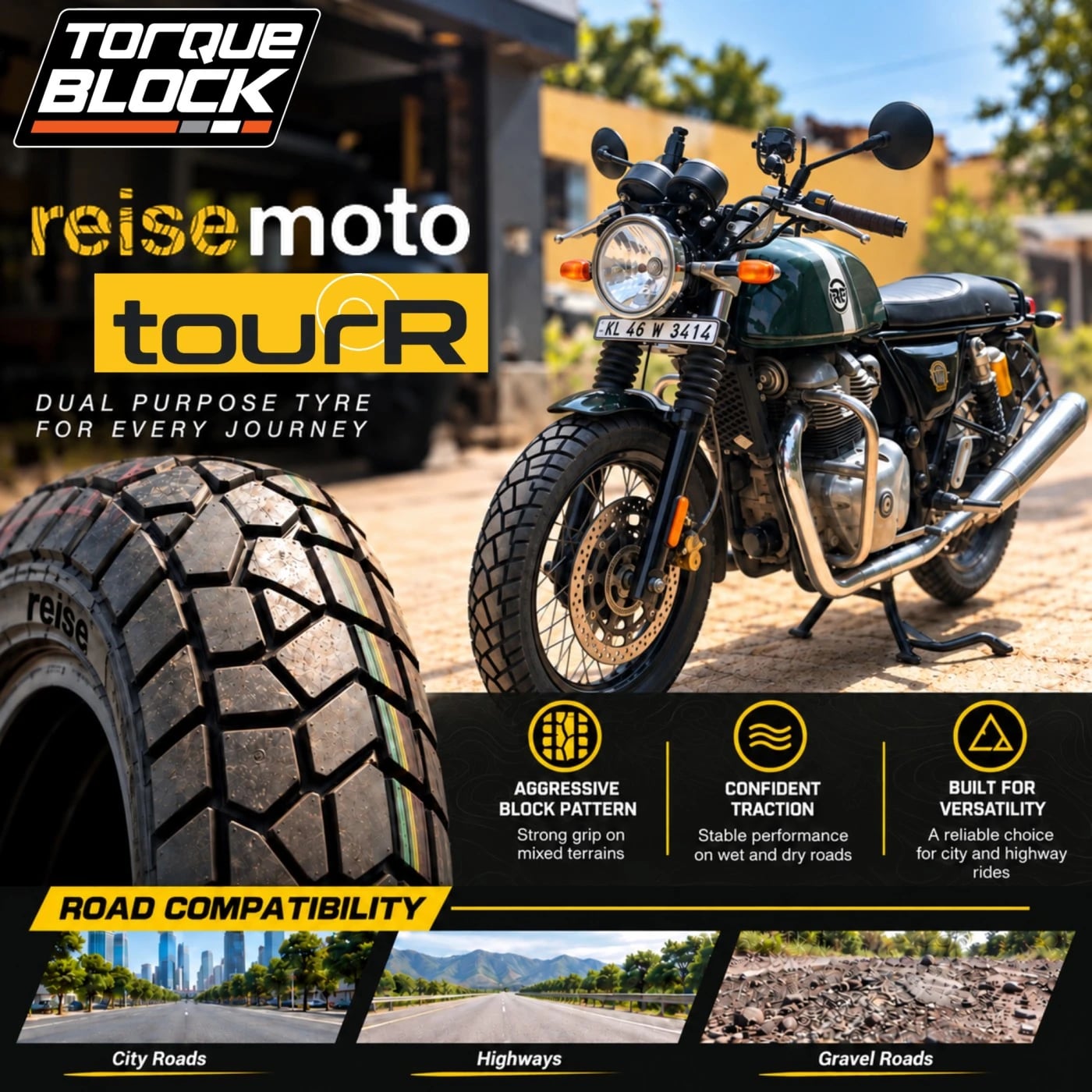 Reise TourR motorcycle tyre optimized for stable road riding and touring compatibility