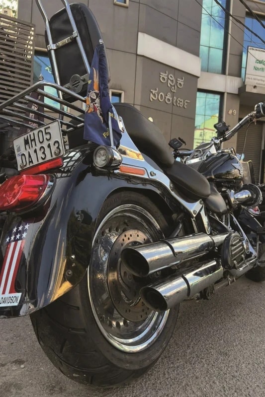 Rear close view of Harley-Davidson Fat Boy 103 fitted with premium Michelin cruiser tyres fitment 2
