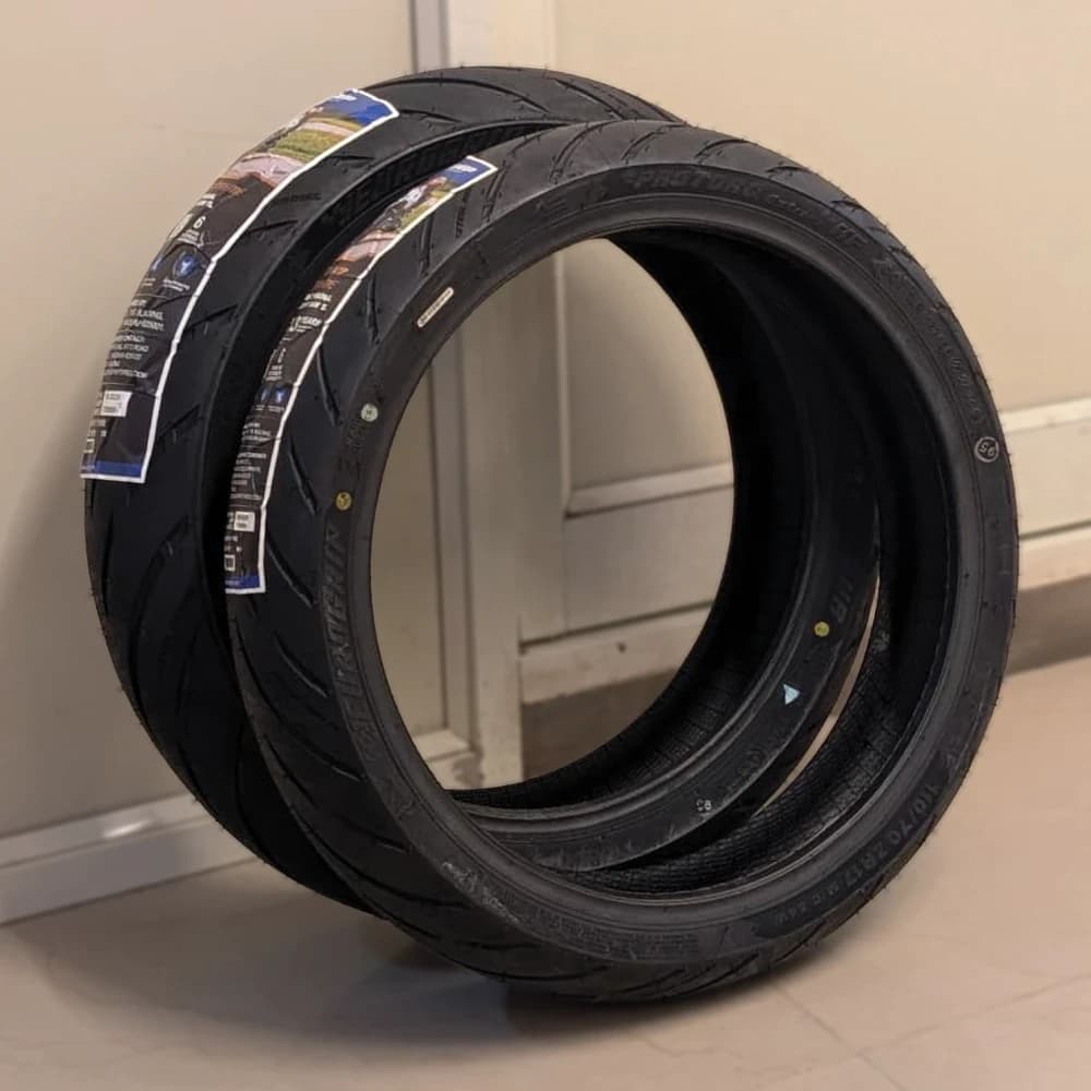 Eurogrip Protorq Extreme Tyres Side Profile Side profile of Eurogrip Protorq Extreme 110/70 ZR17 and 150/60 ZR17 motorcycle tyres