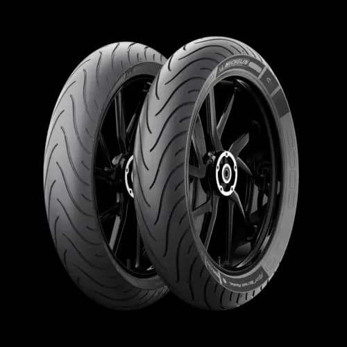 michelin-pilot-street-radial-product1 Michelin Pilot Street Radial motorcycle tyre set front and rear view