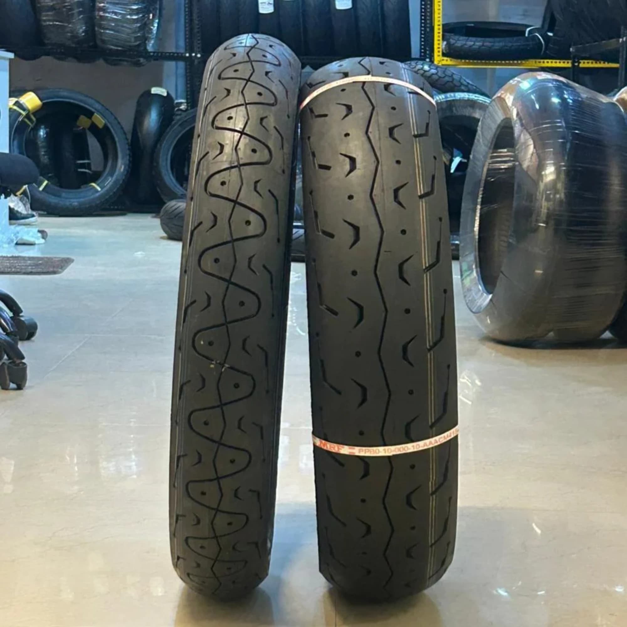 MRF Zapper Hyke 100/90-18 Front and 140/70-17 Rear Tyre Pair Real pair of MRF Zapper Hyke 100/90-18 front and 140/70-17 rear motorcycle tyres
