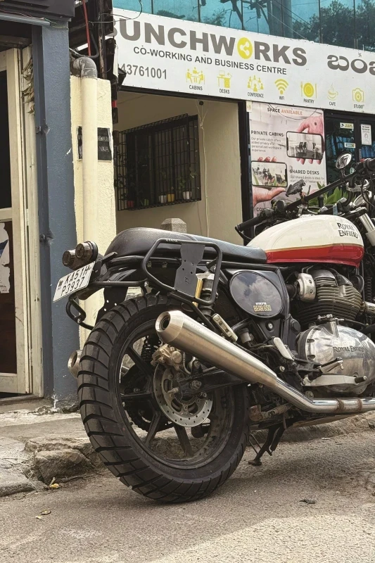 Rear view of Royal Enfield Interceptor 650 with Metzeler Karoo series fitment 2