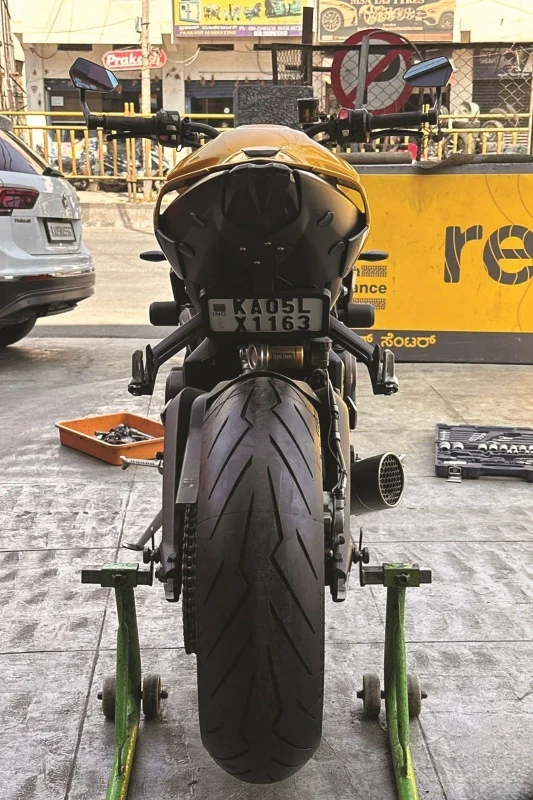 Rear view of Street Triple RS gets the Pirelli Diablo Rosso series fitment 2