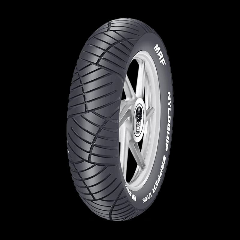 Zapper-Vyde-01 MRF Zapper Vyde motorcycle tyre with directional tread pattern